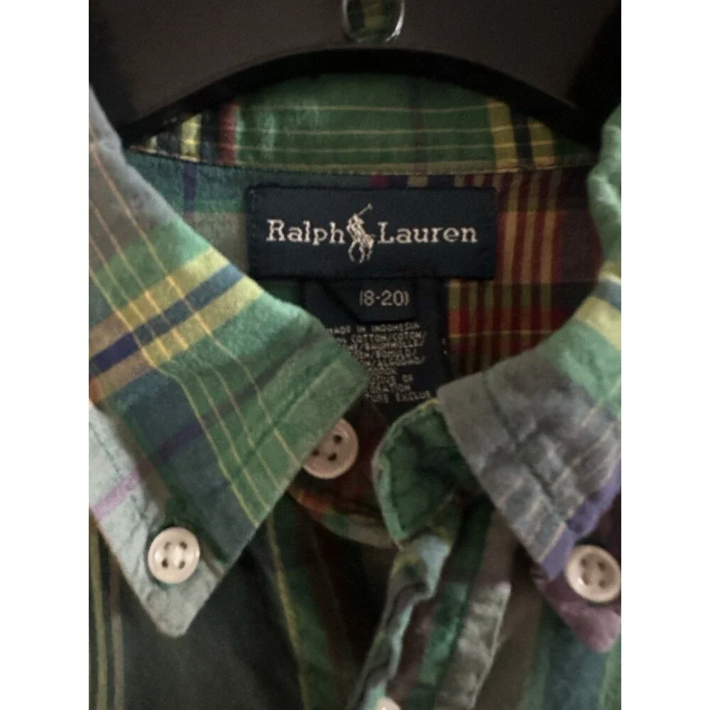 Vintage Ralph Lauren Boys Long Sleeve Plaid Mulitcolor Button Up - Sz XL (18-20)